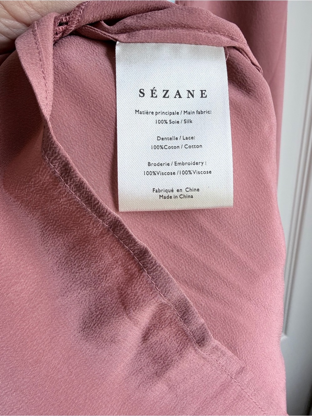 NWT Sezane Joda 100% silk Women's Dusty Rose Button-Front Blouse size 34 - Picture 7 of 9